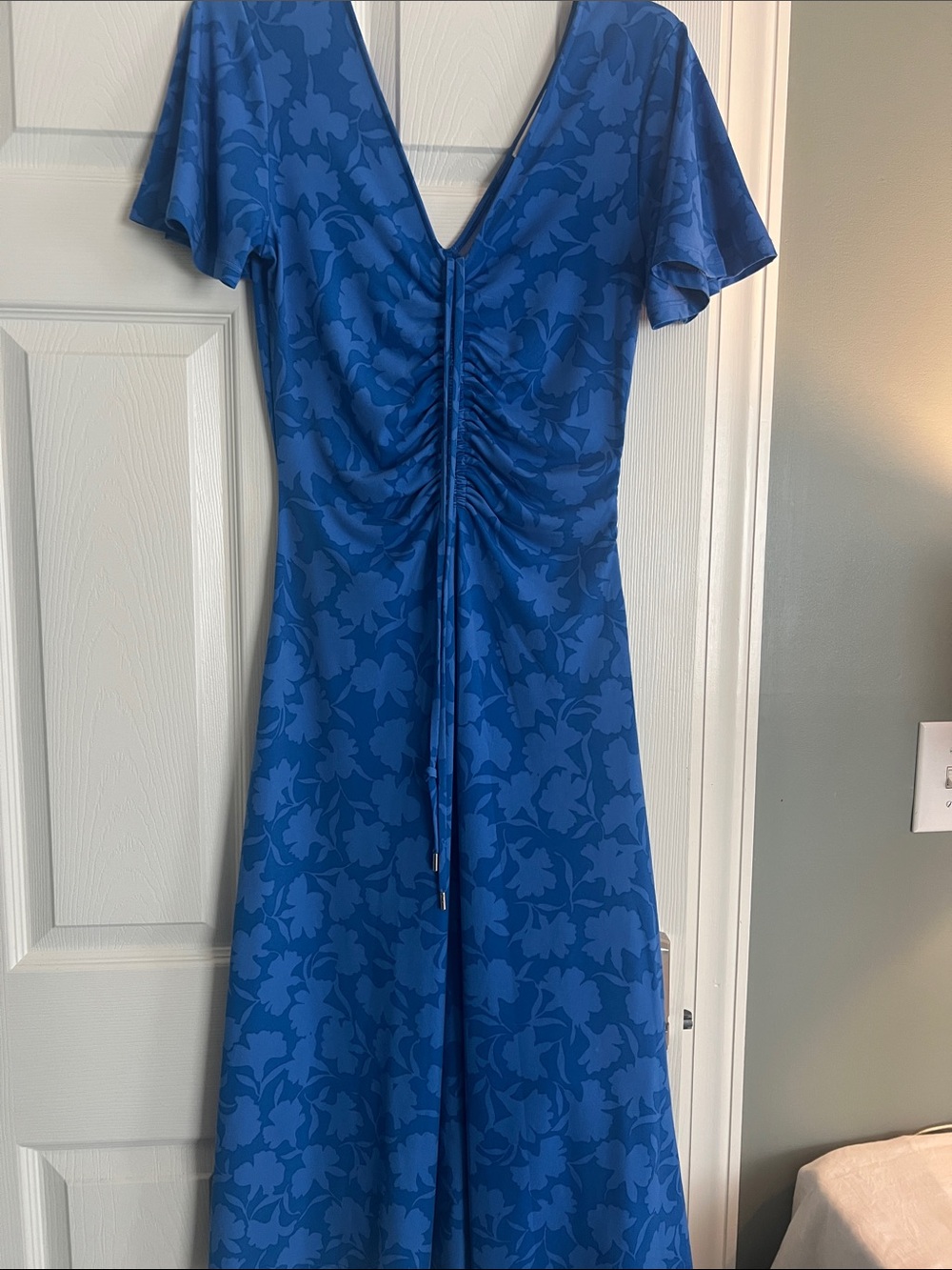 Michael Kors Royal Blue Floral V-Neck Midi Dress